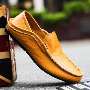 Autumn and Winter New Men's Shoes, Casual Shoes, Men's Low-Top Driving Shoes, Flats Leather Shoes, Slip-On Loafers, Large Size Beanie Shoes