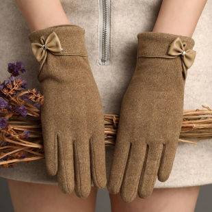 2020 new beautiful symbol rabbit plush suede bow touch screen warm outdoor clothing all-matching gloves