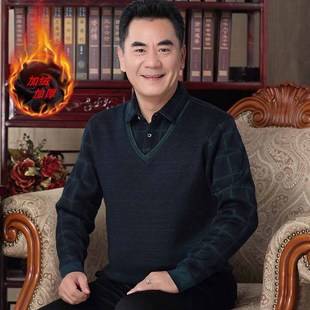 Middle-aged and Old Men's fleece-lined Thickened Fake Two-piece Sweater Dad's Backing Warm Clothes Middle-aged Men's Winter Sweater