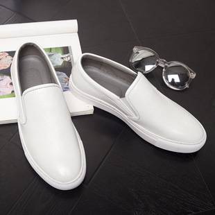 Men's Genuine Leather White Loafers Korean Style All-match Casual Sneakers Fashionable Breathable Slip-on Men's Shoes Hollow Men's Shoes