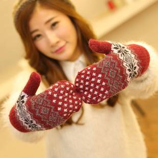 New autumn and winter gloves ladies double layer plus velvet padded warm knit bag finger gloves full finger gloves