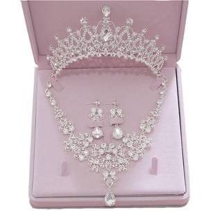 Cross-border new bridal necklace headdress three-piece Crown wedding accessories box wedding headdress Accessories Wholesale