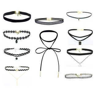 Cross-border New Accessories Hot Lace choker Tassel Necklace Chain Combination Set Black Korean Velvet Collar
