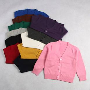 ins 22 New V-neck Cardigan Sweater Small Coat Autumn Garden Clothes Solid Color School Uniform Cardigan for Boys and Girls