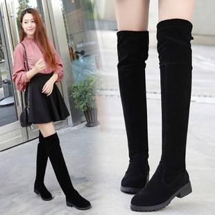 2025 Autumn and Winter New Women's Boots Suede Over-The-Knee Boots Low Heel Flat Bottom Cotton Warm Sleeve Women's Boots Wholesale