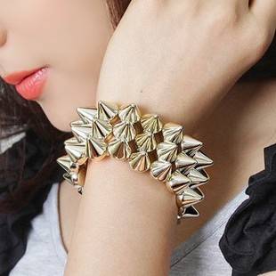 Punk Rivet Bracelet Foreign Trade Cross-border Handsome Dance Accessories European and American Hip-hop Retro Fashion Elastic Wide Bracelet