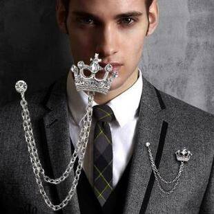 Personalized fashion men's crown chain brooch pin badge business suit metal accessories factory direct F010