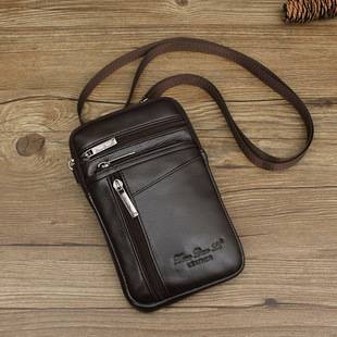 Little Dolly Men's Crossbody Bag Genuine Leather Belt Mobile Phone Waist Bag Cowhide Shoulder Mini Bag 7inch Waist Bag