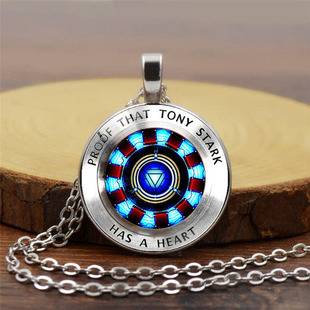Iron Man Heart Time Gem Necklace Women Poly Energy Fashion Glass Pendant Necklace Retro Sweater Chain Wholesale