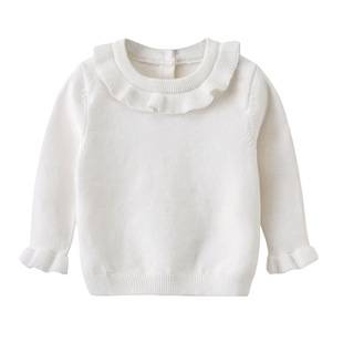 Ins Autumn and Winter Explosions Baby Knitted Sweater Baby Cotton Line Lotus Leaf Crewneck Sweater Girls' Long Sleeve Base Clothes