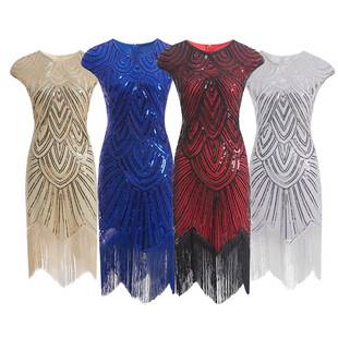 Amazon Quality Explosive Tassel Woven Sequin Dress 1920 Retro European and American Film Dress