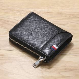 Fashion New Rfid Men's Genuine Leather Wallet Short Wallet Cowhide Card Bag Anti-Theft Driver's License Wallet Card Holder