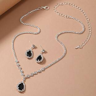 Cross-Border Shiny Water Drop Necklace and Earring Set, Water Drop Wedding Bridal Set, Personalized and High-End, Suitable for Strong Fashion Sense and Light Luxury