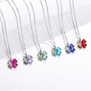 European and American Versatile Jewelry Austrian Crystal Bridal Accessories Collarbone Necklace Lucky Clover Necklace Women's Jewelry