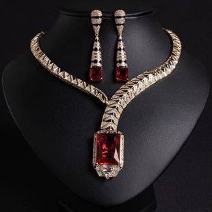 European and American Cross-Border Water Drop Zircon Clavicle Necklace Jewelry Bridal Necklace Set Luxury Wedding Jewelry Set Dropshipping