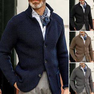 Dunhuang.Com Small Batch Men's European and American Style Sweaters Men's Casual Long-Sleeved Solid Color Knitted Sweaters Men's Outerwear