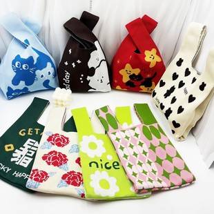 2025 Spring New Korean Knitted Hand Bag Daily All-match Waler Wrist Bag 3.8 Festival Gift Flower Bag