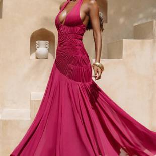 2026 Summer European and American Cross-Border Sexy Women's Fashion New Deep V Backless Dress Hot Girl Halter Neck Sleeveless Dress