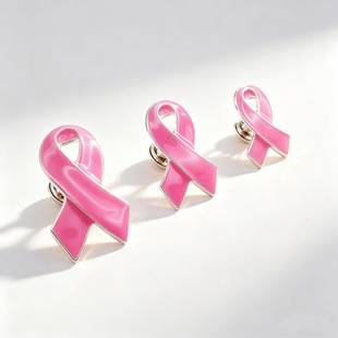 Manufacturer's Pink Ribbon Brooch for Breast Cancer Awareness Day, Creative Advertising Alloy Lapel Pin Gift