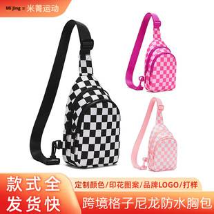 Lulu Plaid Waist Bag Waterproof Chest Bag Outdoor Sports Running Mobile Phone Bag Versatile Crossbody for Men and Women Casual Versatile