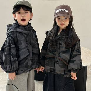 Jiaye Children's Products 2026 New Autumn Camouflage Hooded Jacket for Boys and Girls, Loose Fit Windbreaker for Toddlers