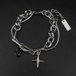 Xingmang black gem bracelet men's titanium steel does not fade factory direct 2023 new Japanese and Korean explosions simple jewelry
