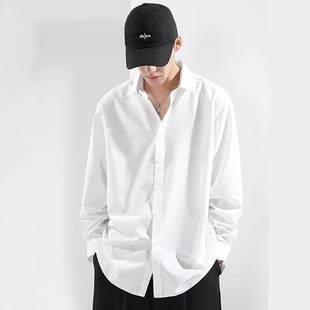 2025 Autumn Ice Silk Shirt Men's Long Sleeve White Casual Shirt Loose Large Size Drapey High-Quality Inch Shirt Thin Style