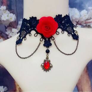 Exaggerated Gothic Sexy Lace Necklace, Korean Style Lace Collarbone Chain, Women's Neck Chain, Personalized Gemstone Pendant Accessory