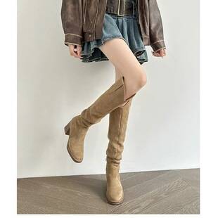 Autumn and winter riding boots, brown chunky-heeled boots, women's slim-fit boots, 2026 over-the-knee boots, high-heeled boots, tall boots