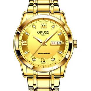 Swiss Imitation Gold Watch, Fully Automatic Non-Mechanical Watch, Elegant Business Waterproof Luminous Calendar Wristwatch for Men