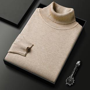 Winter Turtleneck Knitwear Men's Thickeneded Knitwear Pure Color Warm Knitwear Young and Middle-Aged Thick Wool Bottoming Knitwear Men's Clothing