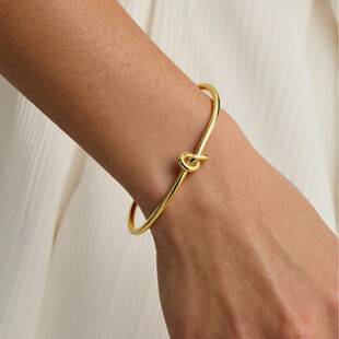 Direct from the Manufacturer, Unisex Open Bracelet, Thick Version with Knot Design, Stainless Steel, Ins-Style, 18K Gold-Plated Titanium Steel Bracelet