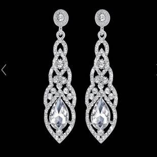 European and American New Earrings, Exaggerated and Shiny Bridal Wedding Earrings, Classic Diamond-Encrusted Long Earrings, Cross-Border Hot-Selling Jewelry