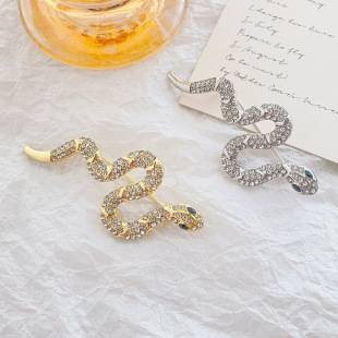European and American Cross-Border Snake-Shaped Rhinestone Personalized Fashion Brooch Accessories Corsage Suit Pin Zinc Alloy Clothing Accessories