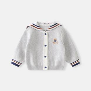 Baby Boy's Autumn Jacket, Stylish Navy-Style Sweater, Knitted Cardigan, Infant Top, Autumn Knitwear for Going Out