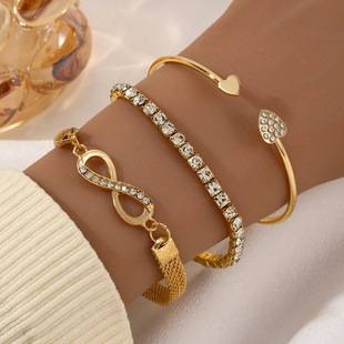 Cross-Border Hot-Selling Fashion Simple Infinity Symbol Design 3-Piece Bracelet Set Creative Figure-Eight Bracelet Girl's Jewelry