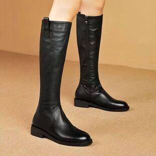 Short Women's Knee-High Boots, Martin Boots, 2025 Spring and Autumn Soft Leather High Boots, Women's Martin Boots