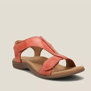 2024 New Independent Station European and American Plus Size Roman Sandals Women's Flat Foot Arch Velcro Casual Beach Sandals
