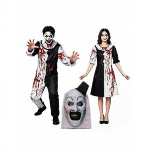 Halloween Horror Bloody Clown Cosplay Costume Set for Men and Women, Scary Circus Role-Play Stage Performance Outfit