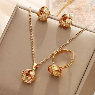 European and American Ins-Style Twisted Knot Jewelry Set for Women, Creative Knotted Necklace, Earrings, Ring, Bridal Jewelry Set