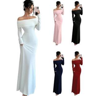 2026 Foreign Trade European and American High-End Women's Clothing Sexy Off-Shoulder Dress High-Quality Elegant Long Dress Evening Gown