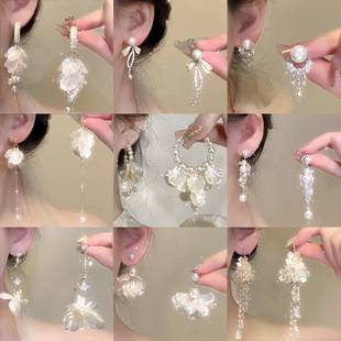 S925 Silver Needle French Petal Pearl Earrings Women's 2025 New Hot Style Autumn and Winter Earrings Holiday Style Ear Accessories