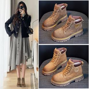 European Style Martin Boots for Women 2023 Autumn Soft Sole Retro Women's Ankle Boots Cow Suede Frosted Work Boots Soft Sole Height Increase