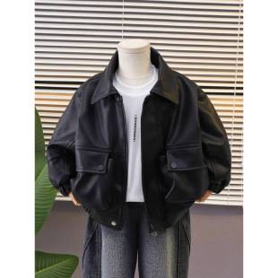 Boys' Leather Jacket, Spring and Autumn Style, New Children's Cool Biker Leather Jacket, Spring Baby Clothing, in Stock