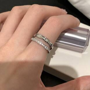 Korean Dongdaemun Niche Design Sparkling Diamond Double-Layer Quilted Ring for Women, Versatile, Light Luxury, Niche High-End Index Finger
