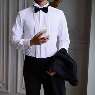 Aliexpress Hot Selling French Shirt Men's Long Sleeve Slim White Dress Shirt Photo Studio Swallow Collar Wedding Shirt