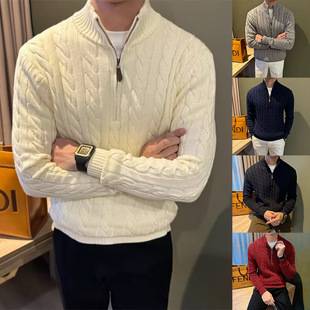 New autumn and winter POLO knit sweater for men, old money style, half-zip, cable knit texture, cross-border factory wholesale