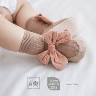 Spring and Autumn Baby Leather Floor Shoes and Socks Baby Socks Mid-Tube Anti-Fall Korean Style Bow Princess Socks Toddler Socks and Shoes