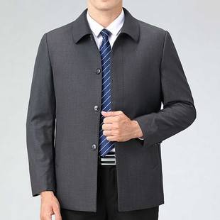 Middle-Aged and Elderly Men's Wool Jacket, Business-Style Lapel, No-Iron Jacket, Dad's Style Button-Up Top, Versatile Casual Coat