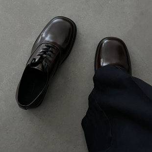 Derby Shoes, High-End Square-Toe Casual Leather Shoes for Men, Wedding and Commuting Formal Wear, Round-Toe High-End Brown Leather Shoes